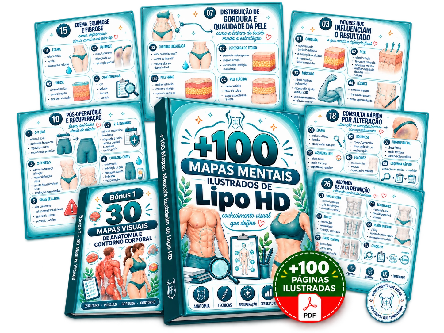 Mockup dos +100 Mapas Mentais Ilustrados para Lipo HD